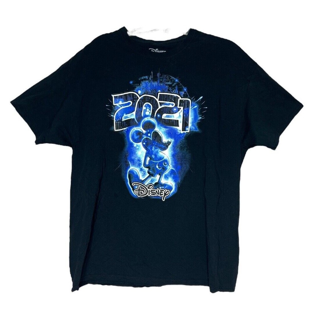 Disney Mickey Mouse Men's T-shirt Black 2021 Graphic Short Sleeve Crew Neck 2XL‎